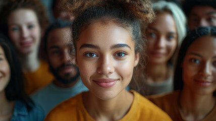 Fototapeta premium Smiling Young Woman Surrounded by Friends