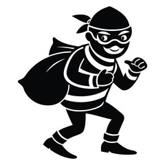 Obraz premium thief carrying a money bag icon on white background