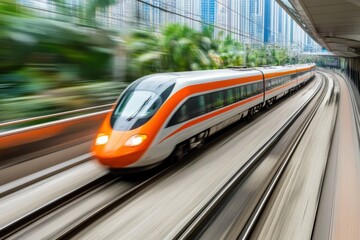 Fototapeta premium fast moving train in the city