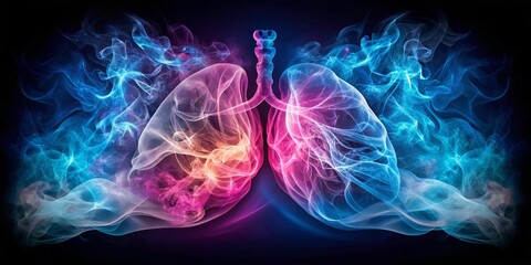 Obraz premium Abstract Lungs A Digital Composition of Blue and Pink Smoke on Black Background