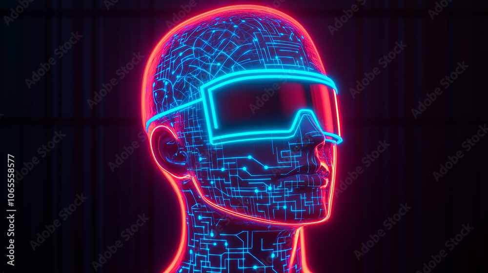Poster artificial intelligence, , ai technology featuring a human head with interconnected neural networks 