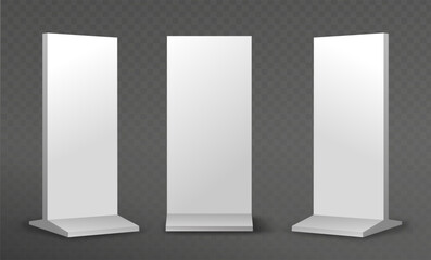 Outdoor stand displays set. Banners for outdoor advertising. Promotion of goods and services, marketing. Empty billboard. Realistic vector collection