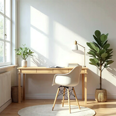 Minimalist Home Office with Eames Chair and Natural Light