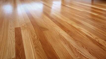 Empty room with polished oak wood floors, natural light illuminating the grain and warmth of the wood, adding character to the clean space.