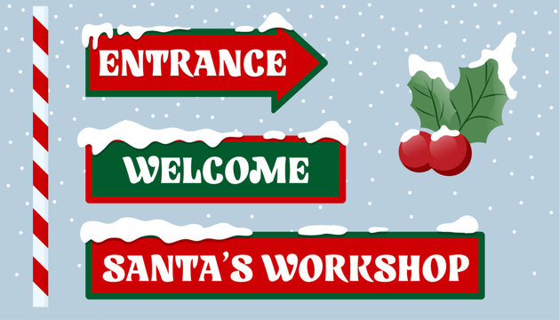 Set of Christmas signs elements for your design. Santa pointer. Constructor. Vector graphics.