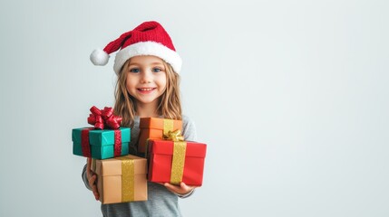 Happy child with gift box in holiday season.