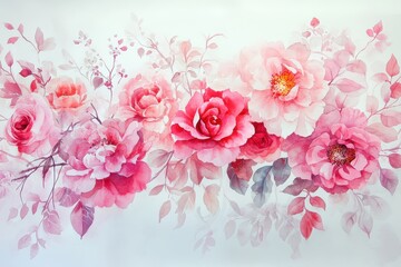 Pink and fuchsia flowers, watercolor floral background, elegant and gentle style.