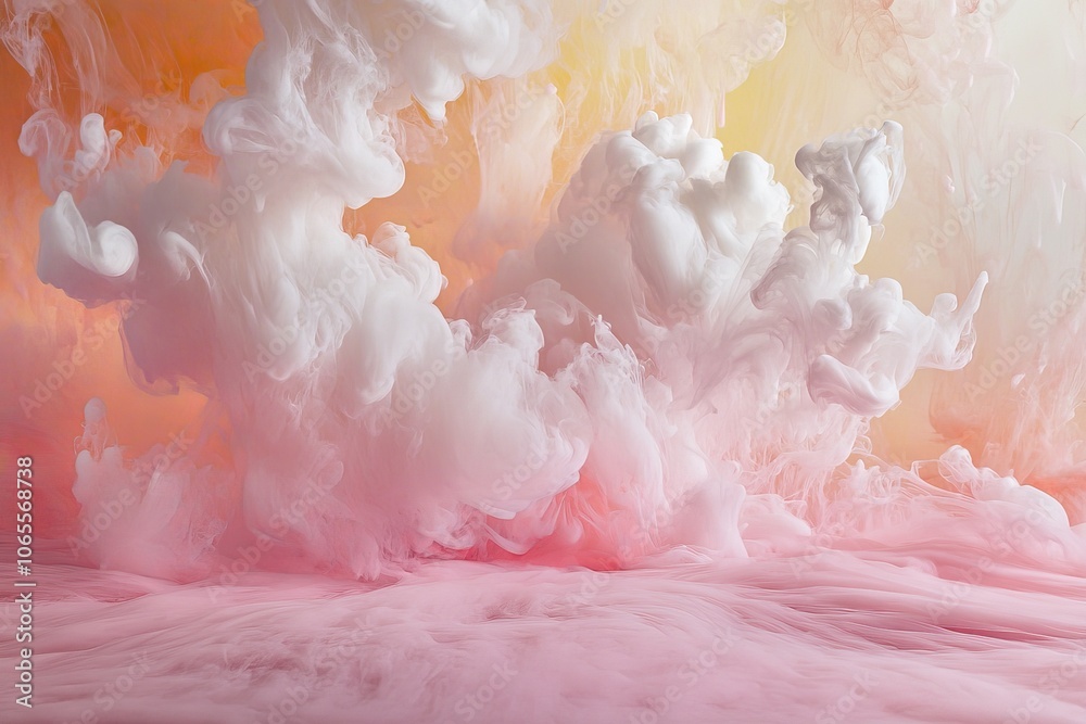 Poster soft clouds in shades of pink and white mingle gently, creating a delicate, airy swirl that captures