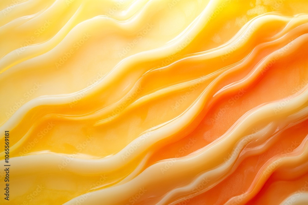 Aufkleber An abstract image featuring smooth, flowing waves in gradient shades of yellow and orange, conveying warmth and fluidity with a soft, harmonious blend of colors.