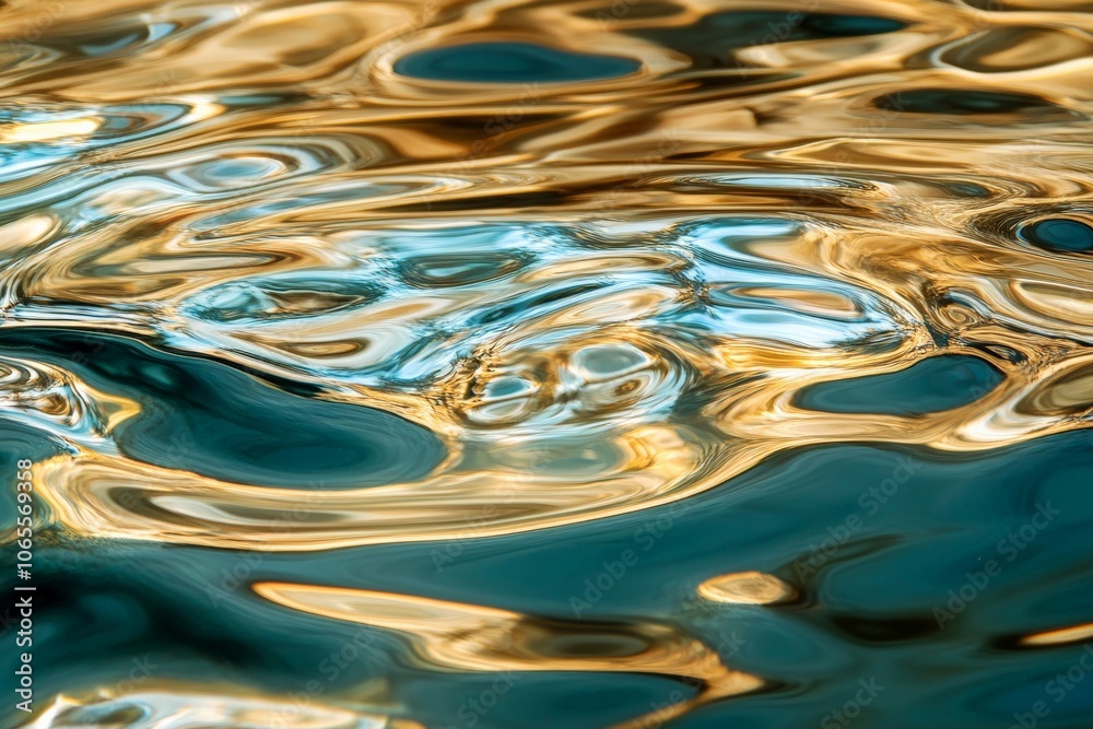 Leinwandbilder a stunning close-up of a swirling liquid surface reflecting gold and blue colors, where fluid motion