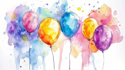 Colorful balloons in vibrant watercolor, perfect for celebrations and festive designs.