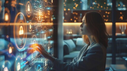 Woman Interacting with Futuristic Digital Interface