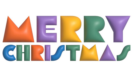 Merry Christmas clip art icon with 3d inflated balloon visual effects. Isolated Merry Christmas text with Bauhaus colorful color theme.