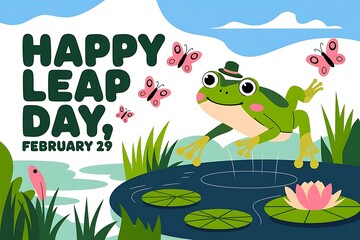 Fototapeta premium Celebrating Leap Day with Frogs and Fun February 29 Illustration