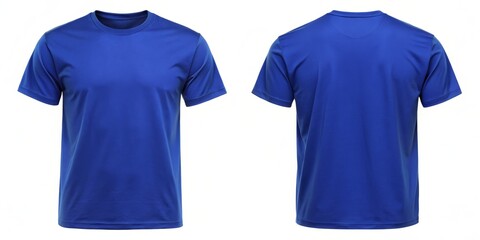 Front and Back View of a Plain Blue T-Shirt Mockup for Design