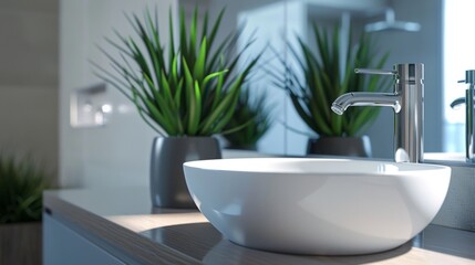 Fototapeta premium Modern Bathroom Sink Design with Chrome Faucet