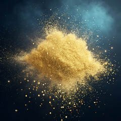 Golden glitter Lights powder dust bursting Abstract background 