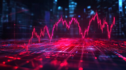 Neon Pink Stock Market Chart on a Circuit Board Background