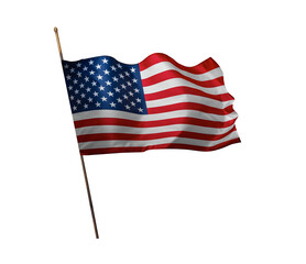 Flag of the United States of America. The US flag flutters in the wind. Isolated on a white background.