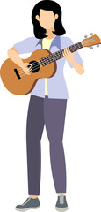 Obraz premium Vector people. Playing acoustic guitar. The girl plays the guitar. Vector illustration
