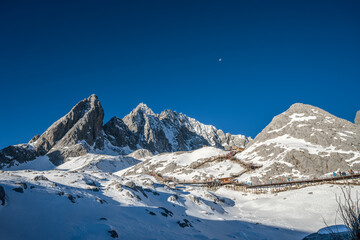 White snow mountains and blue sky