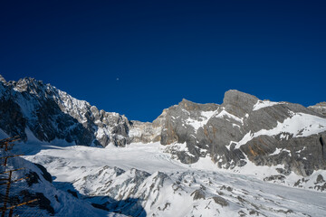 White snow mountains and blue sky