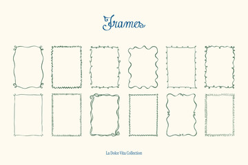 Minimalist hand drawn vector frames collection. Art for greeting cards, wedding invitations, poster design, postcards, branding, logo design, background. Matisse style doodles.