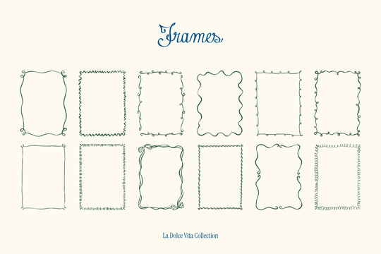 Minimalist hand drawn vector frames collection. Art for greeting cards, wedding invitations, poster design, postcards, branding, logo design, background. Matisse style doodles.