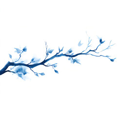 Delicate Watercolor Blue Leaves on Branches