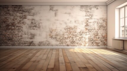 Fototapeta premium Vintage Interior with White Brick Wall and Wooden Floor