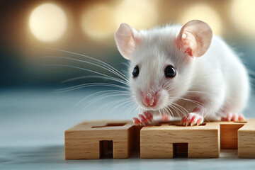 Fototapeta premium Pet rat demonstrates intelligence while playing with maze toy