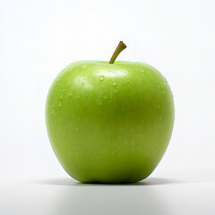 Fresh Green Apple with Water Droplets on White Background