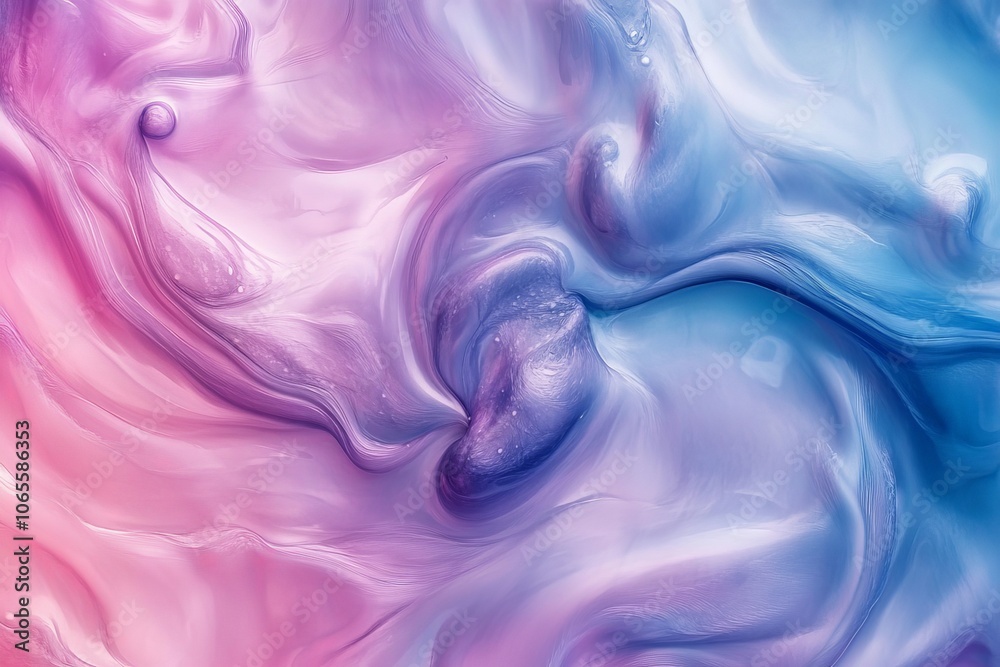 Poster a swirling abstract composition of vivid pink and blue hues with a fluid textured appearance, evokin