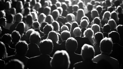 Obraz premium A crowd of people viewed from behind, emphasizing the collective presence at an event.