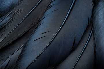 Obraz premium An intricate close-up view of black feathers, showcasing their fine texture, natural patterns, and delicate structure, capturing the essence of nature's artistry.