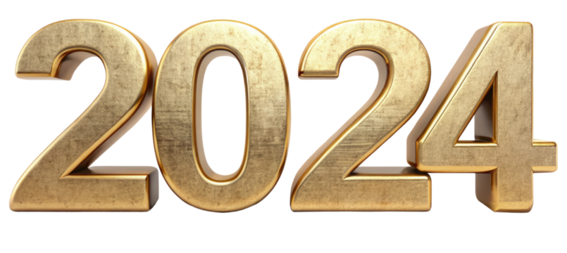 2024 New Year Golden 3D Text Isolated on Transparent Background for New Year Festive Celebrations