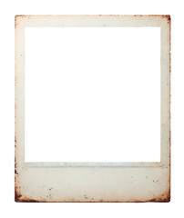 Old Polaroid photo paper with dusts and scratches, and transparent frame cell on transparent background, png image