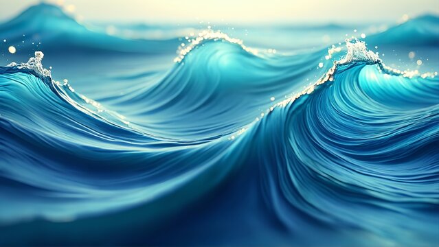 Dynamic ocean waves: captivating blue serenity and fluid motion