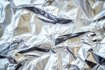 A close-up image of shimmering silver film with complex curved and crumpled metallic patterns, giving a rich, vibrant, and reflective appearance.