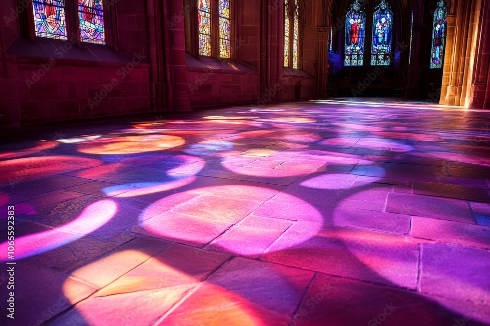 Leinwandbilder circular patterns of colored light cascade across the cathedral floor, as stained glass windows proj