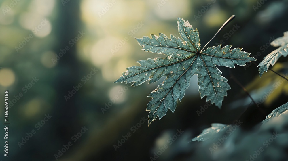 Poster Explore the intricate details of a macro shot capturing the unique texture of a maple leaf in nature’s embrace