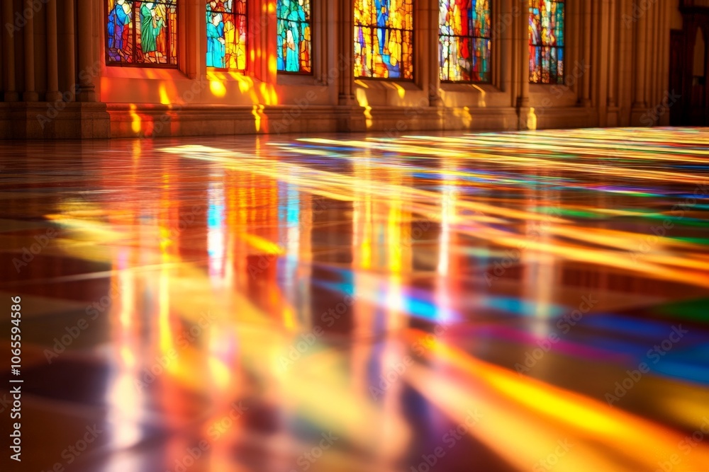 Leinwandbilder sunlight streams through colorful stained glass windows, casting vivid and intricate patterns of lig