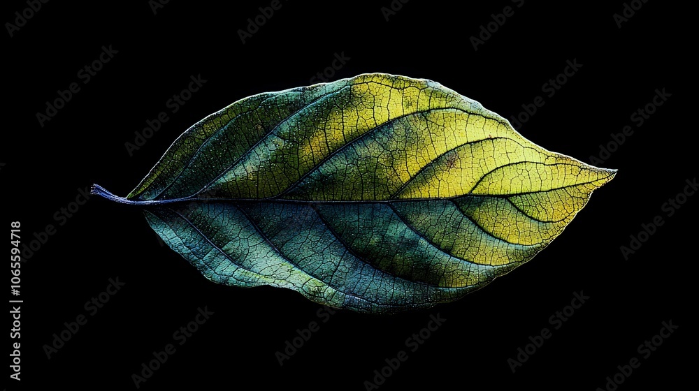 Poster capture the intricate beauty of a leaf in high-contrast macro photography highlighting bold veins an