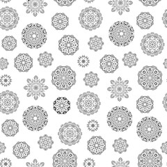 Seamless vector pattern with ornamental rosettes -snowflakes , on white background