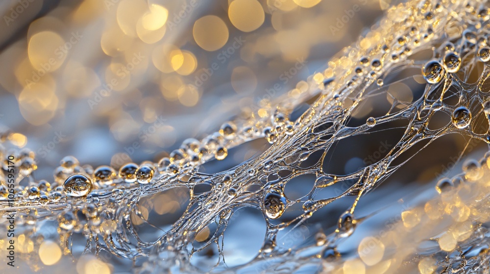 Poster discover the stunning patterns created by dew on grass blades in a macro shot capturing nature's bea