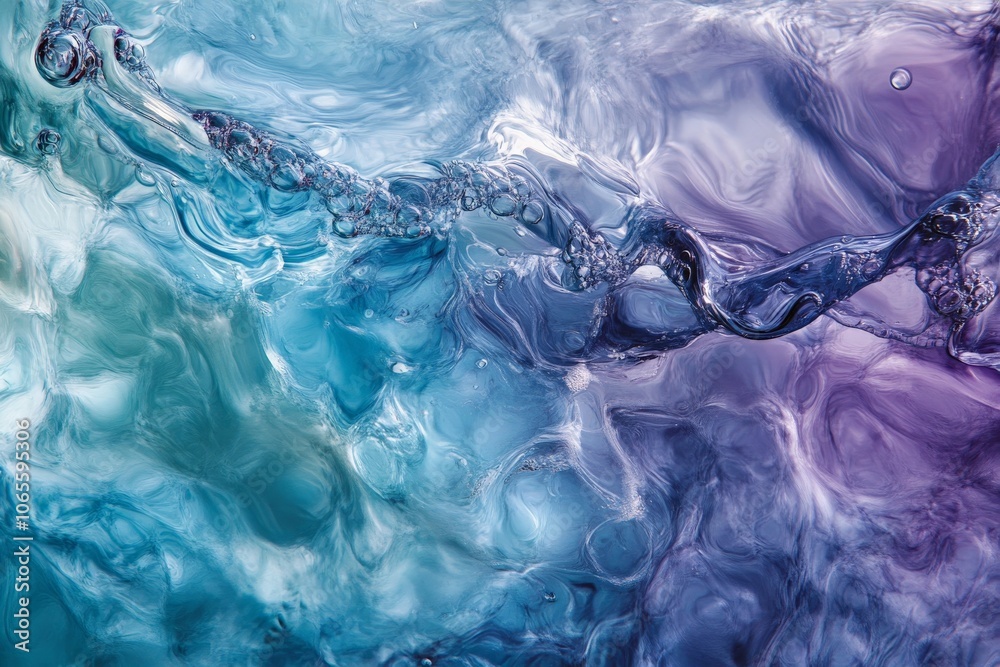 Poster fluid ripples in blue and violet create an aquatic visual masterpiece, reminiscent of ocean waves, o
