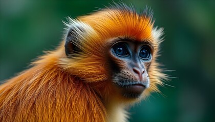 Fototapeta premium Graceful golden langur with golden-orange fur and deep-set eyes showcasing its serene beauty