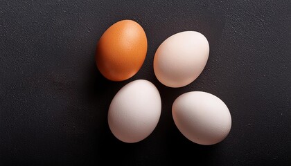 Eggs on a black background top view