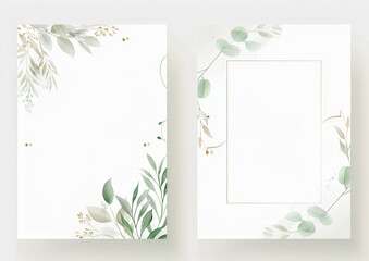 Obraz premium White background with a frame of leaves in a watercolor style 