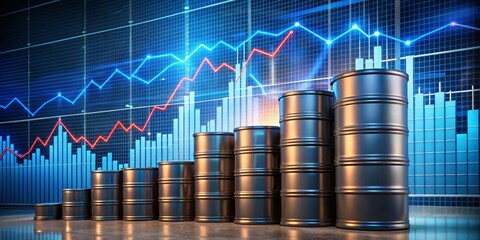 Oil Barrels Rising with Financial Charts A Concept of Global Energy Market Growth and Trends